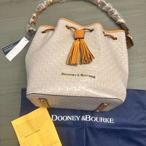 Dooney & Bourke Cream and Tan Woven Bucket Bag